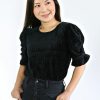 Tops & Sweaters * | Thml Clothing Tops & Sweaters Petite Ruched Sleeve Velvet Top(Black)