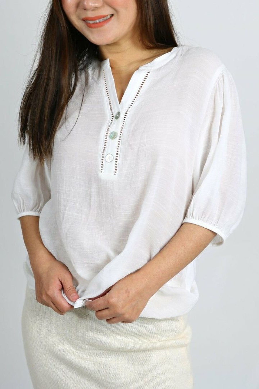 Tops & Sweaters * | Perseption Petite Relaxed Fit V Neck Top