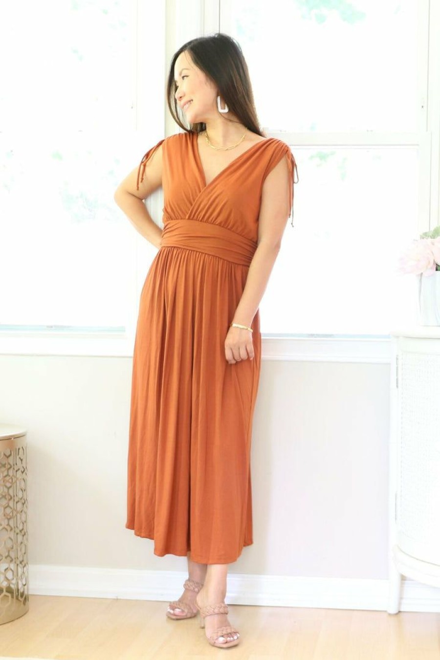 Dresses * | Final Touch Petite Rayon Modal Midi Dress (Cognac) New Arrivals