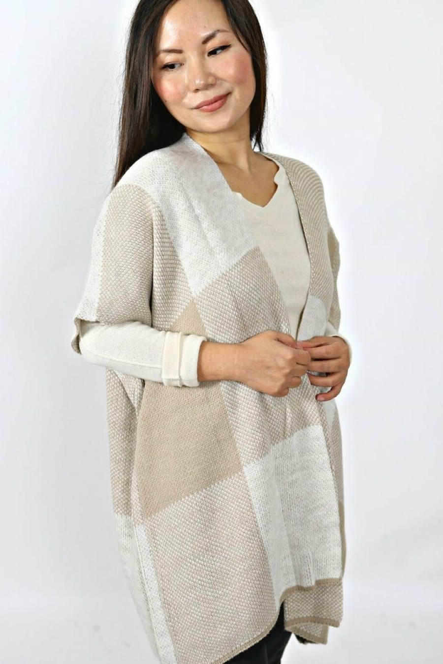 Tops & Sweaters * | Venti6 Two Tone Open Cardigan