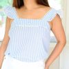 Tops & Sweaters * | Mine And E&M Petite Textured Striped Top (Blue) New Arrivals