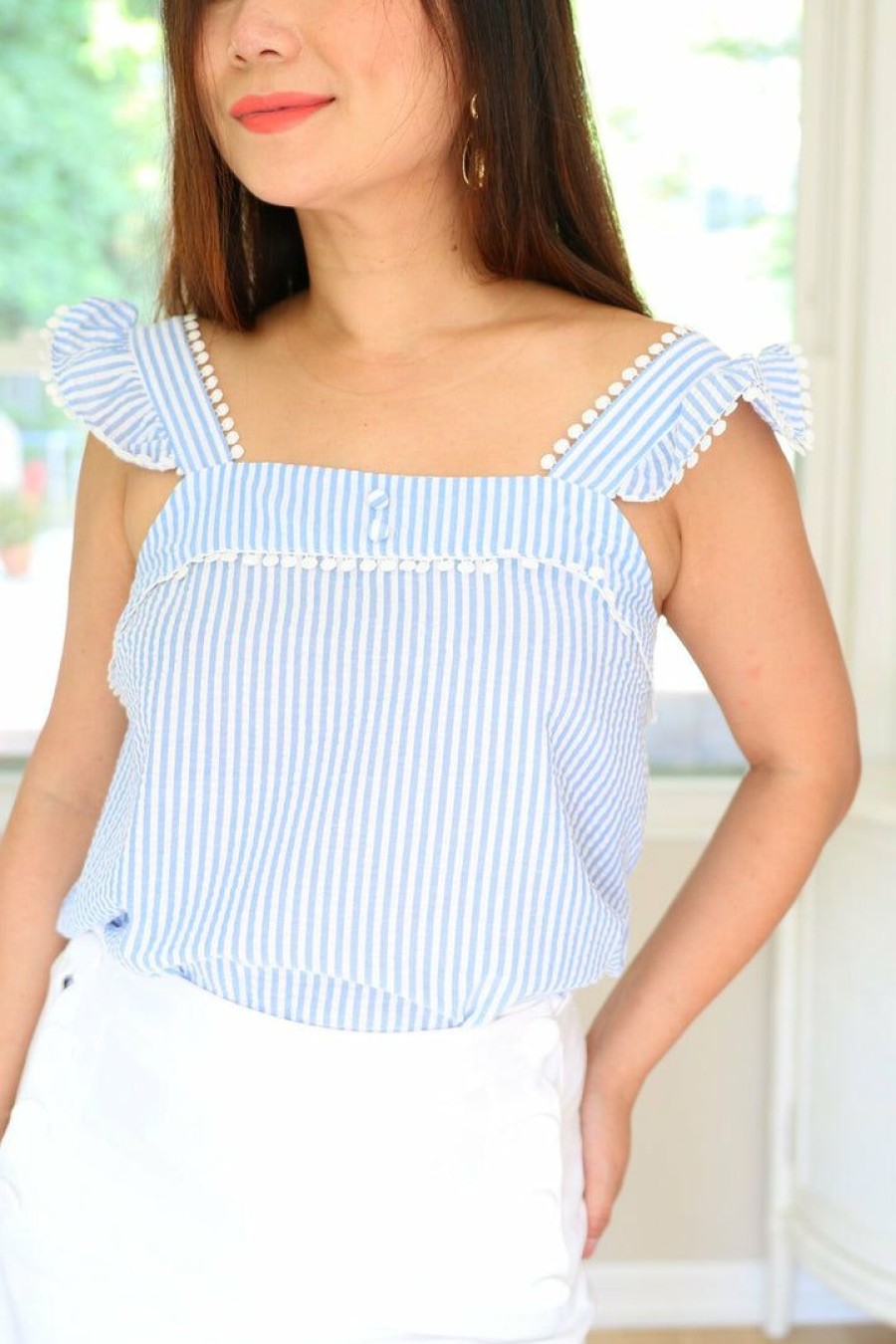 Tops & Sweaters * | Mine And E&M Petite Textured Striped Top (Blue) New Arrivals