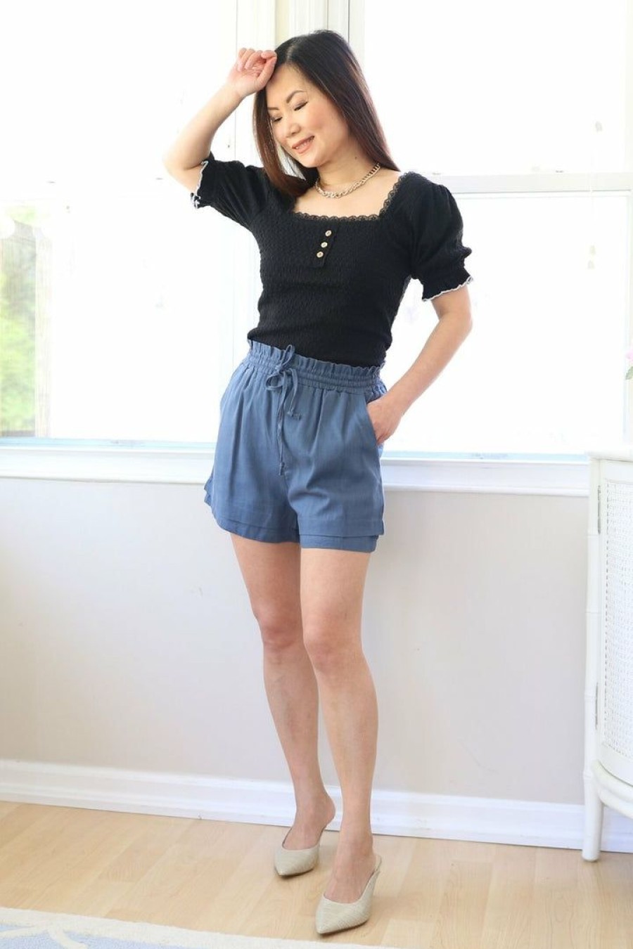 Skirts& Shorts * | Very J New Arrivals Petite Linen Blend Shorts (Denim)