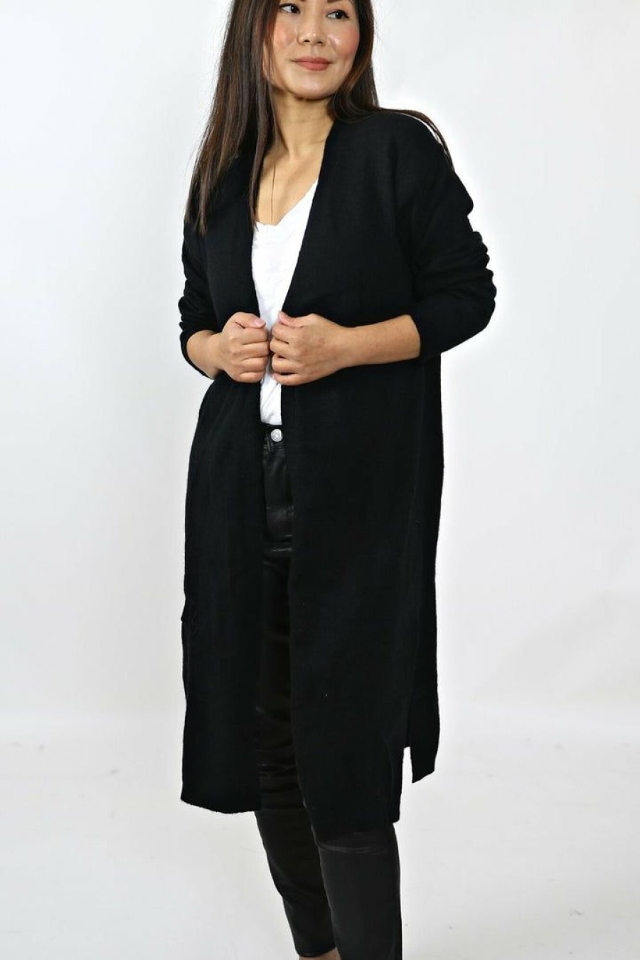 Tops & Sweaters * | Love Tree Relaxed Fit Long Sleeve Cardigan (Black) Tops & Sweaters