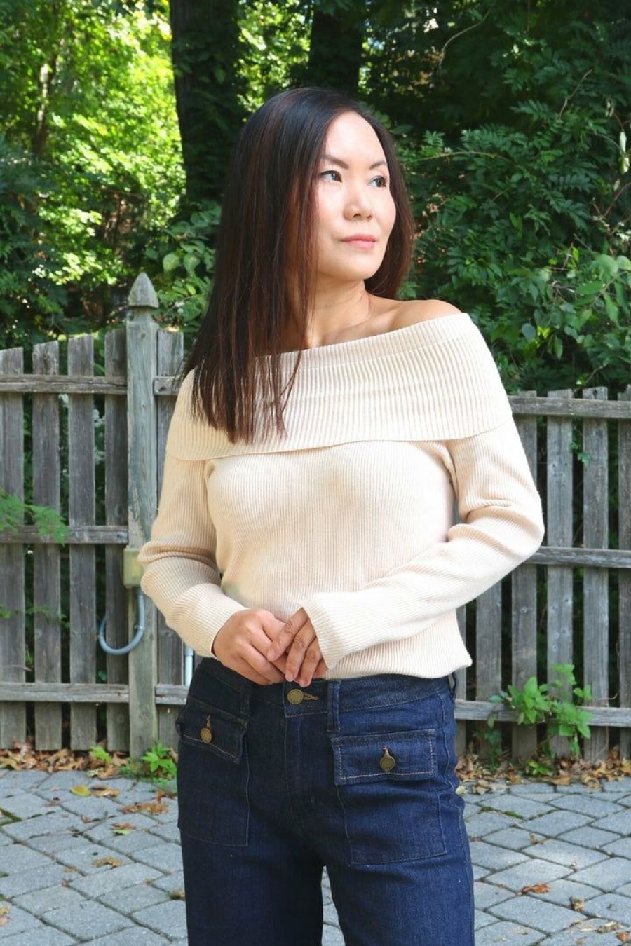 Tops & Sweaters * | Q2 Petite Rib Knit Off-The-Shoulder Sweater (Beige)