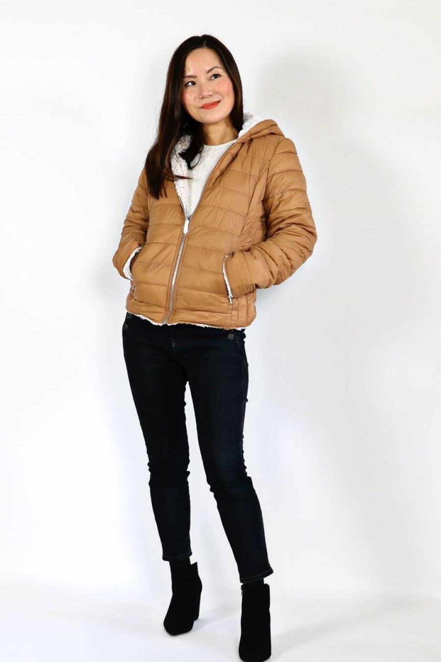 Outerwear * | Love Tree Petite Reversible Hooded Jacket (Camel)