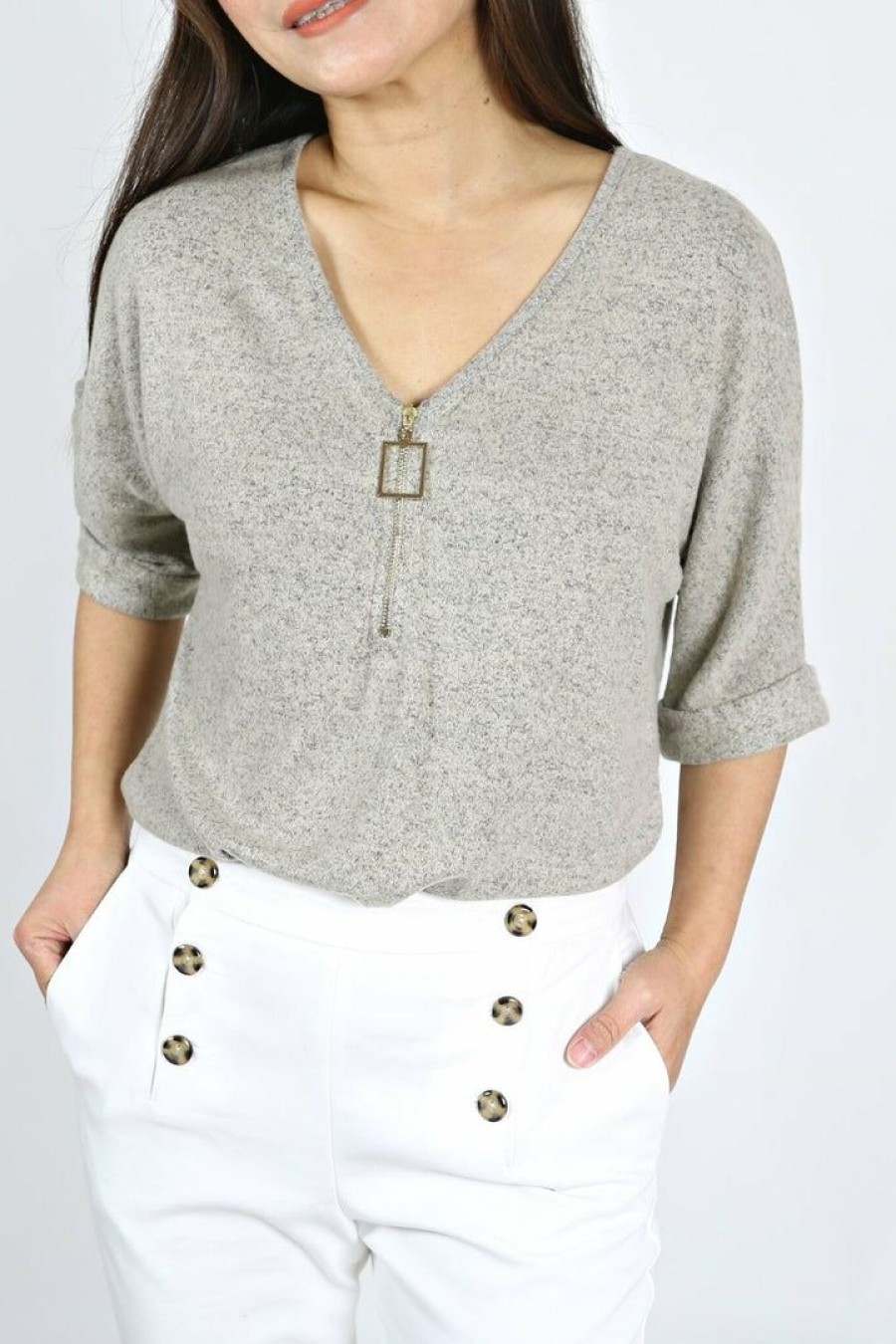 Tops & Sweaters * | Perseption Petite Brushed V Neck Sweater Top Tops & Sweaters