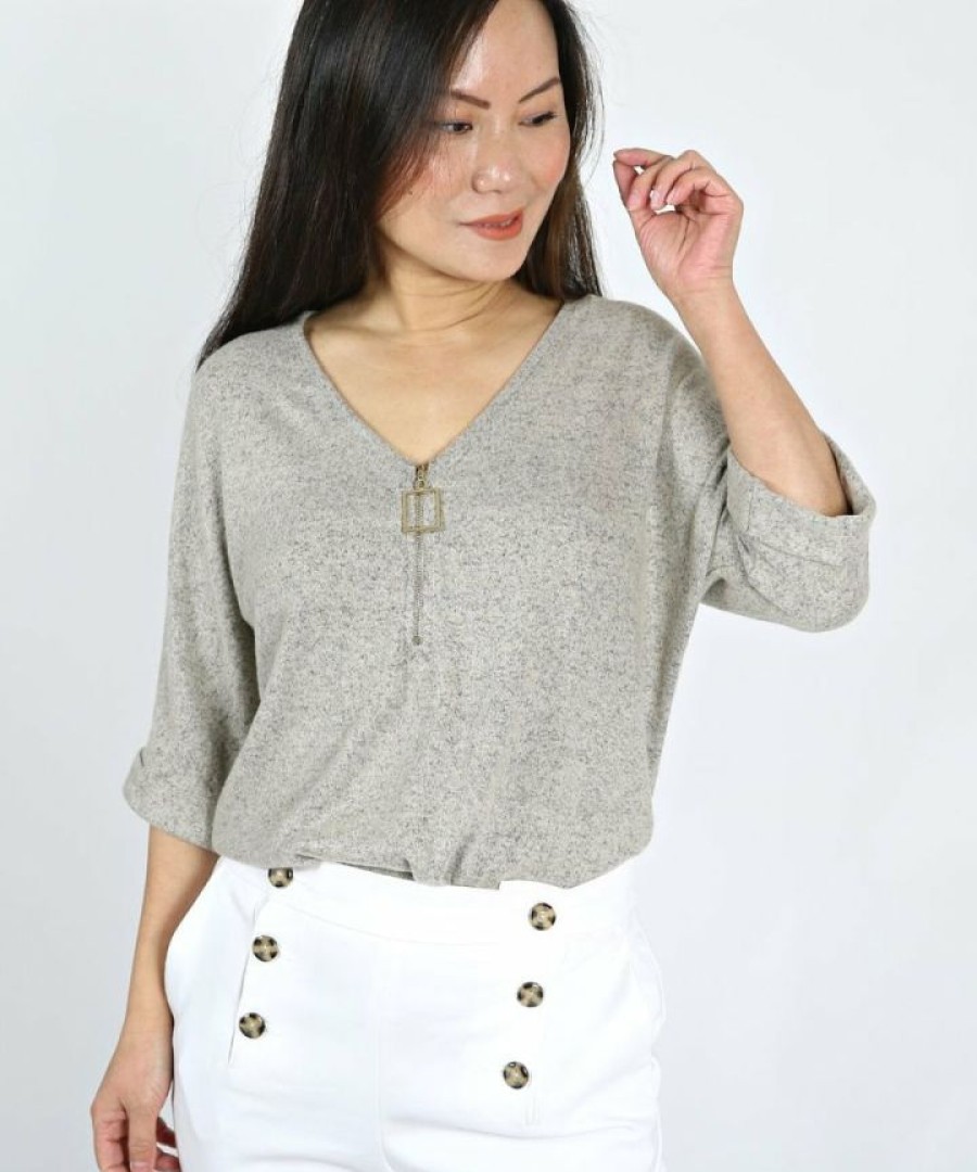 Tops & Sweaters * | Perseption Petite Brushed V Neck Sweater Top Tops & Sweaters