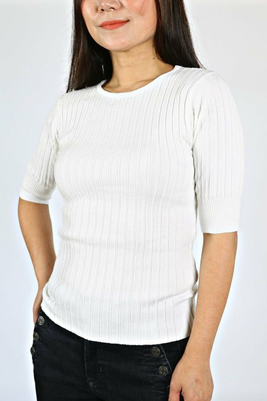 Tops & Sweaters * | Grade & Gather Petite Wool Blend Rib Knit Sweater (Cream)