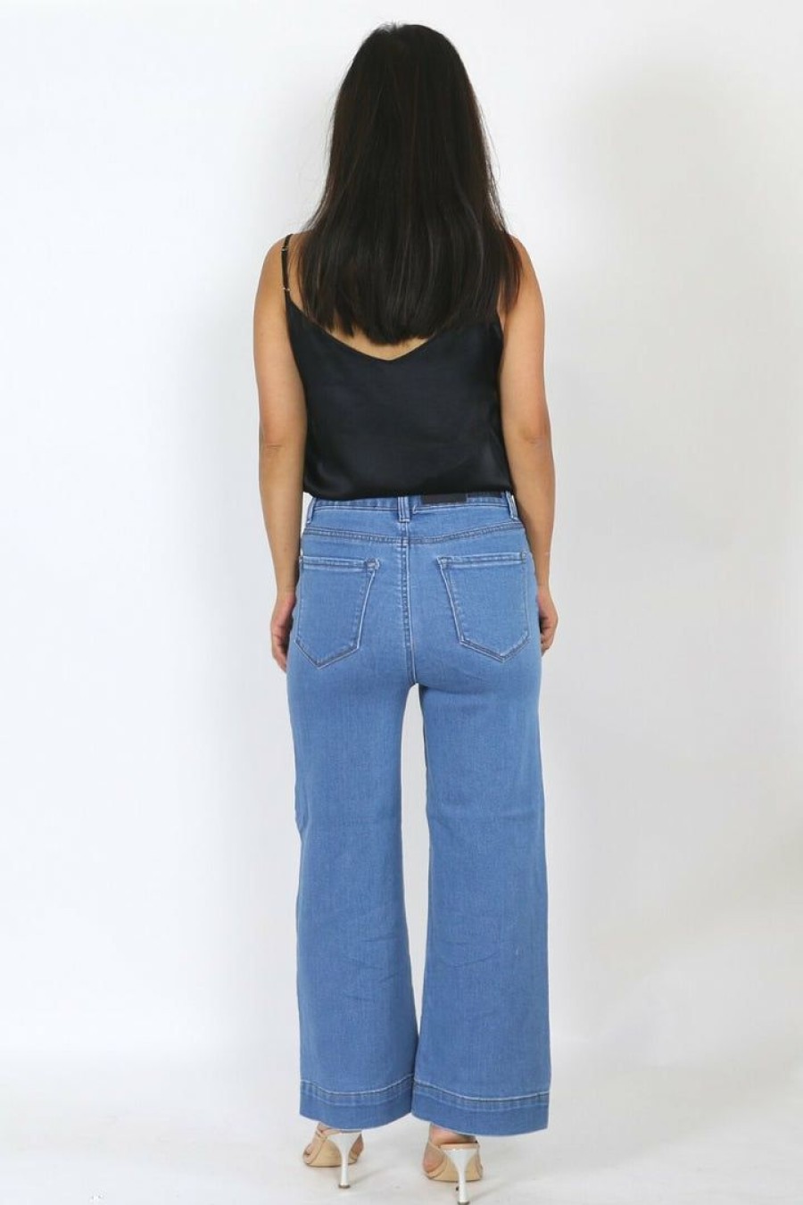 Jeans & Pants * | Risen Jeans Petite High Waisted Button Fly Wide Leg Jeans Jeans & Pants