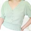 Tops & Sweaters * | 2Ne1 Apparel Petite Short Sleeves Ruched Top (Light Sage) New Arrivals