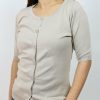 Tops & Sweaters * | Mak Petite Short Sleeve Button Down Cardigan (Taupe) Tops & Sweaters