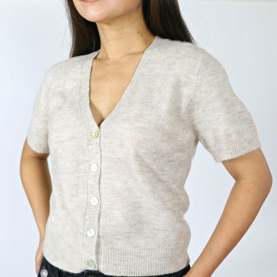 Tops & Sweaters * | Sunglight Petite Short Sleeve Sweater Cardigan (Oatmeal) Tops & Sweaters