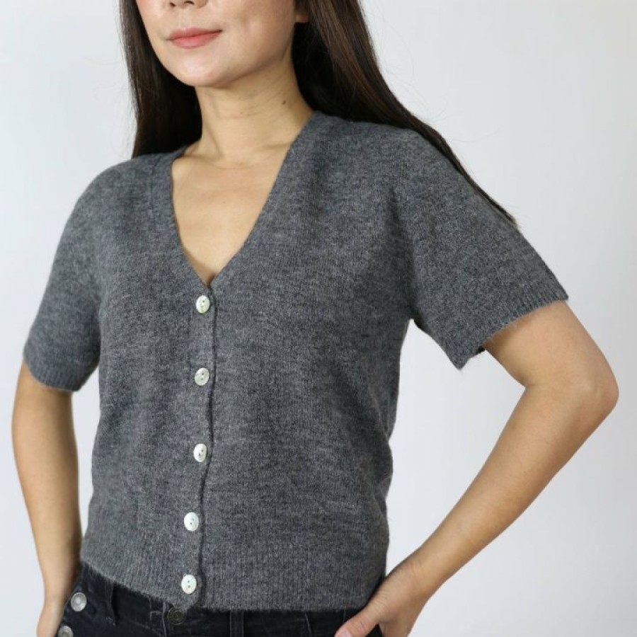 Tops & Sweaters * | Sunglight Petite Short Sleeve Sweater Cardigan (Grey) Tops & Sweaters