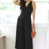 Jumpsuits & Rompers * | Final Touch New Arrivals Petite V Neck Sleeveless Jumpsuit (Black)