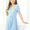 Dresses * | Beesonriver New Arrivals Petite Short Sleeve Wrap Dress (Dusty Blue)