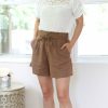 Skirts& Shorts * | 2Ne1 Apparel Petite Solid Color Print Casual Linen Shorts (Cocoa) New Arrivals