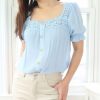 Tops & Sweaters * | Blu Pepper Petite Square Neck Embroidered Top (Baby Blue)