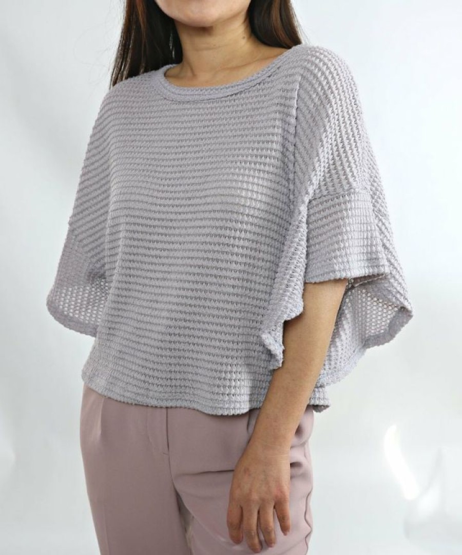 Tops & Sweaters * | Gilli Made In Usa Petite Ruffle Sleeve Waffle Top