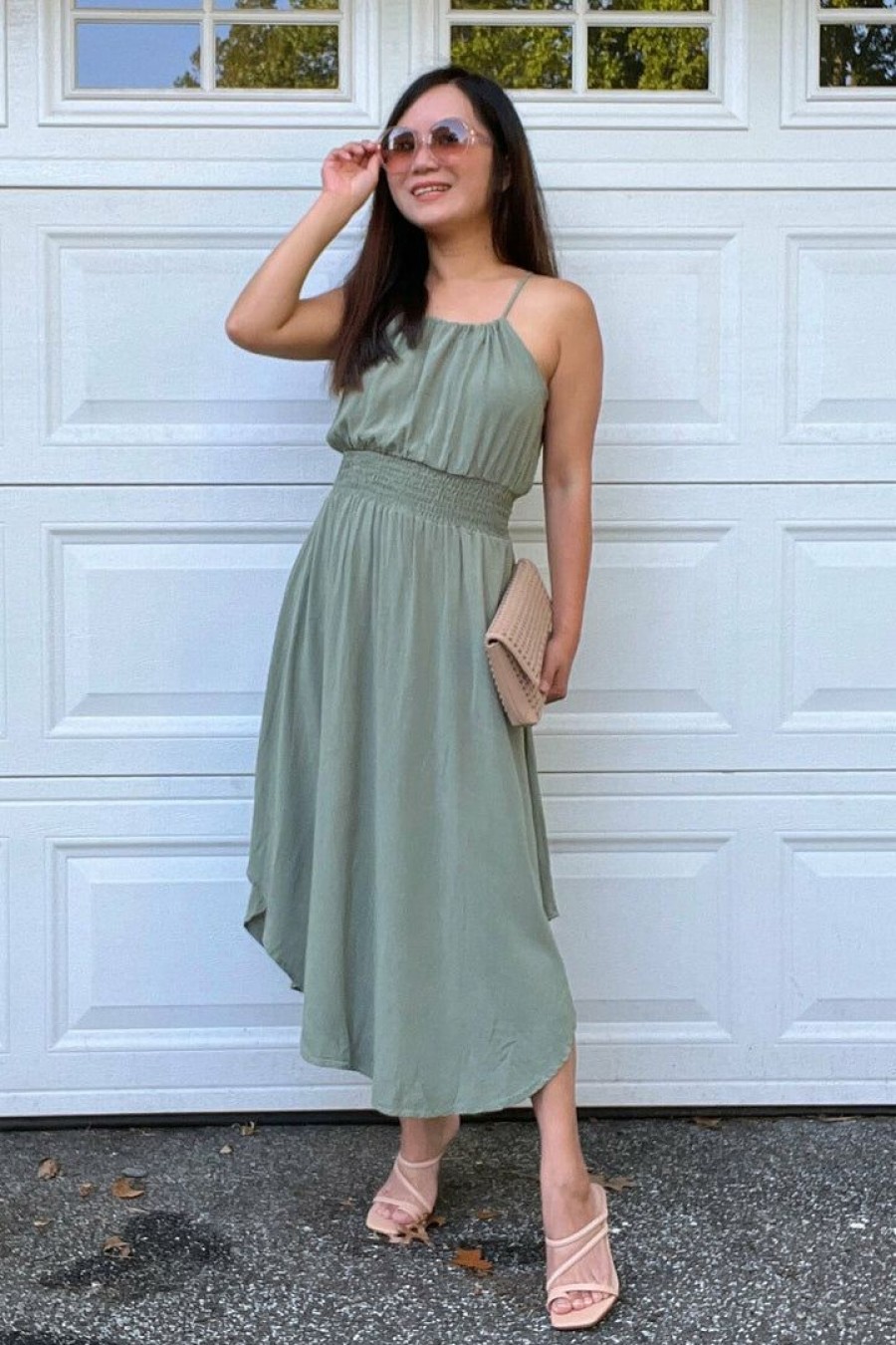 Dresses * | Final Touch Petite Halter Neck Green Midi Dress New Arrivals