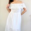 Dresses * | Solution Petite White Cotton Off The Shoulder Dress New Arrivals