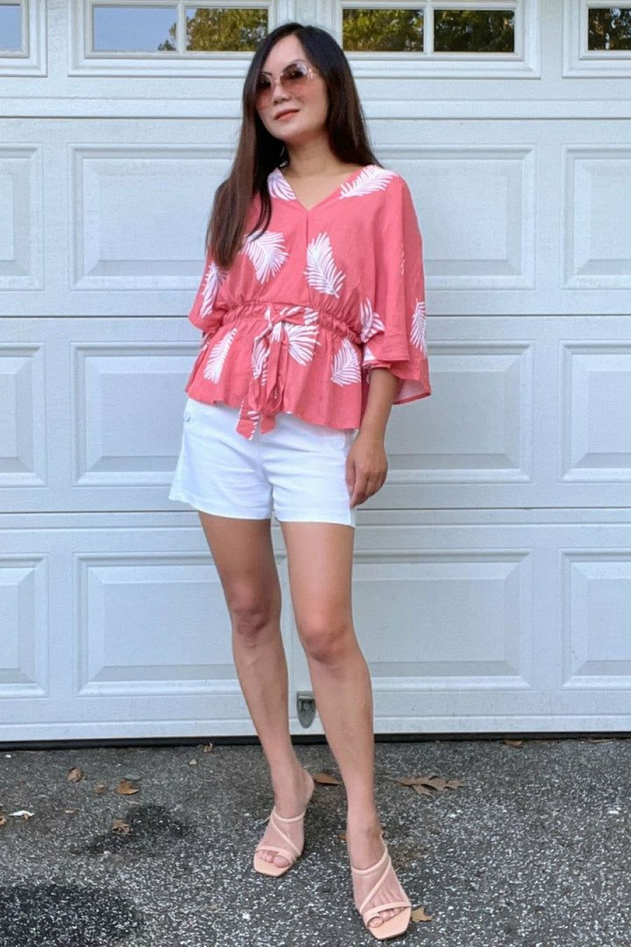 Tops & Sweaters * | Sweet Rain Petite Kimono Sleeve Tropical Print Top (Rose) New Arrivals