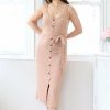 Dresses * | Allie Rose Petite Strappy Button Front Midi Dress New Arrivals