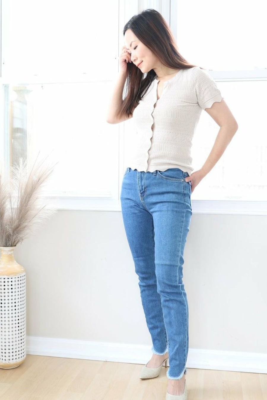 Jeans & Pants * | Just Usa Petite High Rise Skinny Jeans With Frayed Hem (26 Inseam) New Arrivals