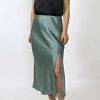 Skirts& Shorts * | Aaron & Amber Petite Satin Midi Skirt With Side Slit (Lt Olive)