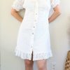 Dresses * | Allie Rose New Arrivals Petite Off The Shoulder White Eyelet Crochet Dress