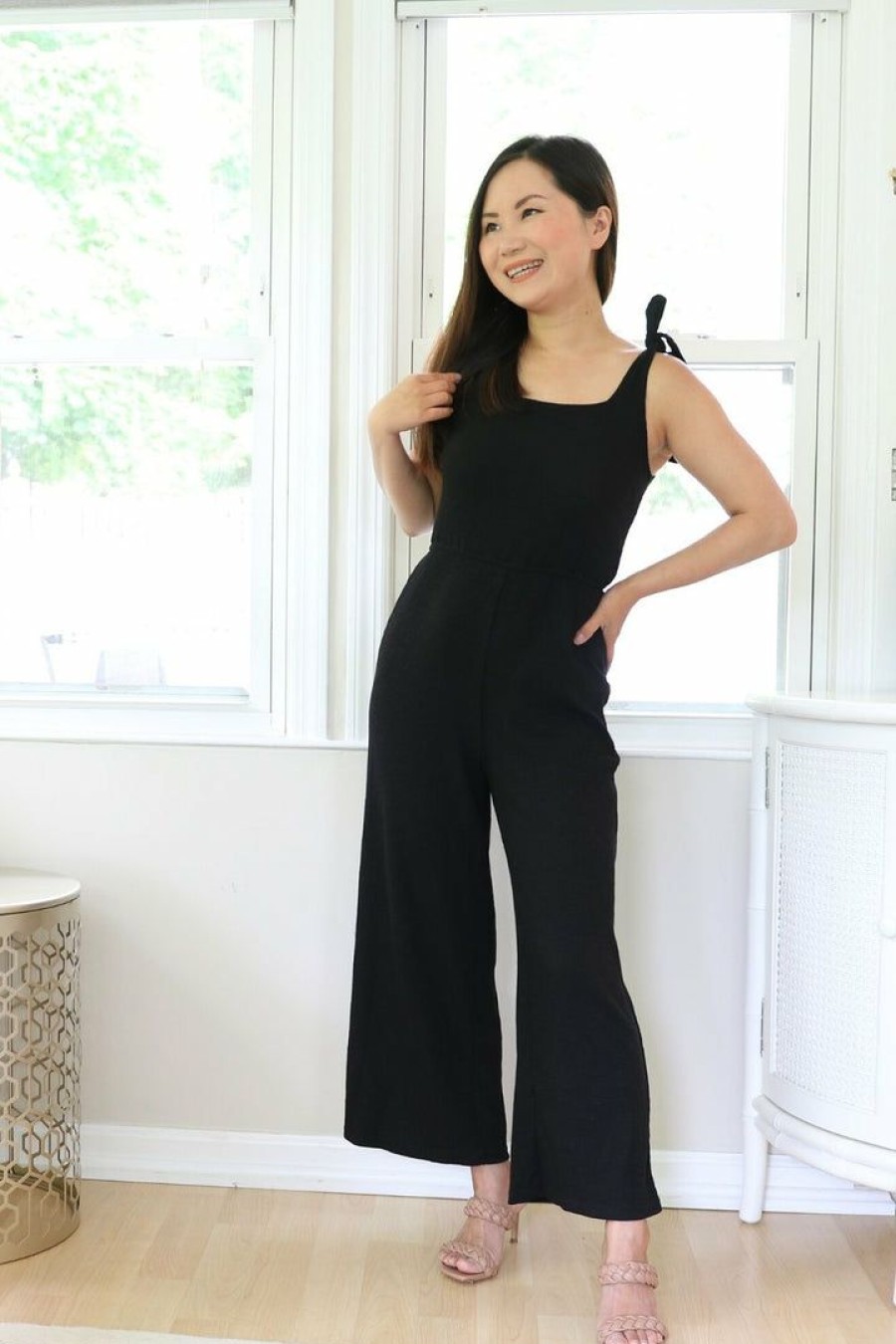 Jumpsuits & Rompers * | Hem & Thread Petite Square Neck Jumpsuit (Black) New Arrivals