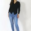 Tops & Sweaters * | Q2 Petite Ribbed Faux Wrap Sweater (Black)