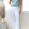 Jeans & Pants * | Kan Can Usa Petite High Rise Straight Leg White Jeans (Freyed Hem) New Arrivals