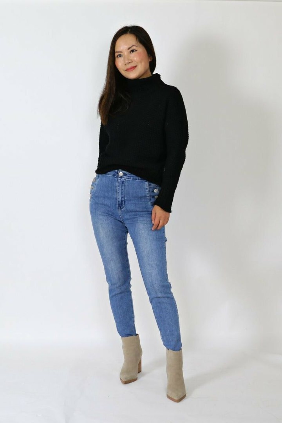 Tops & Sweaters * | Upmost Petite Turtle Neck Sweater (Black) Tops & Sweaters