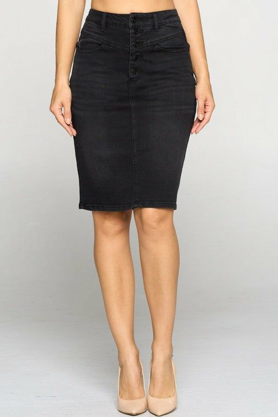 Skirts& Shorts * | C'Est Toi Skirts& Shorts Petite Denim Midi Skirt