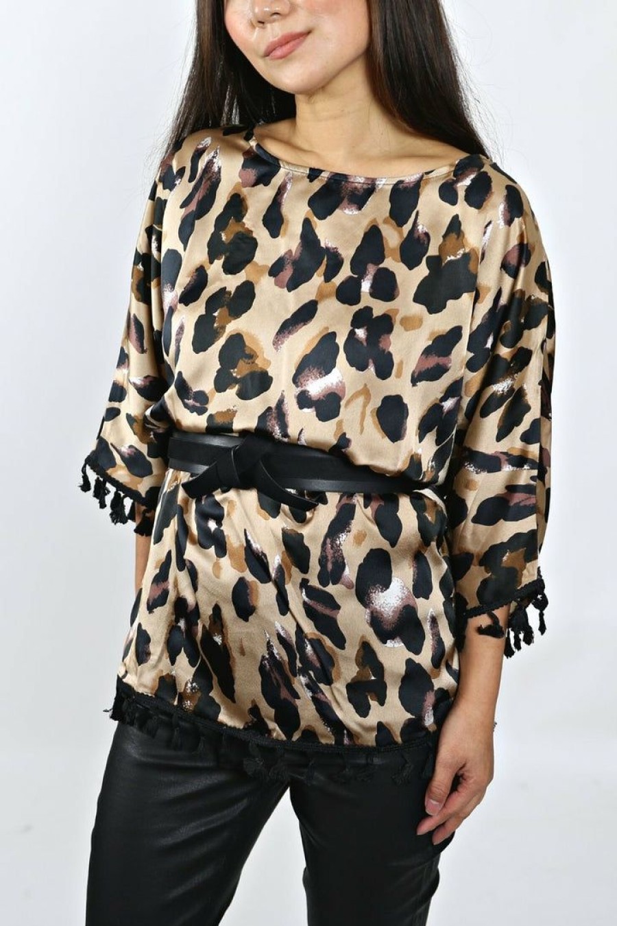 Tops & Sweaters * | Solution Leopard Satin Top