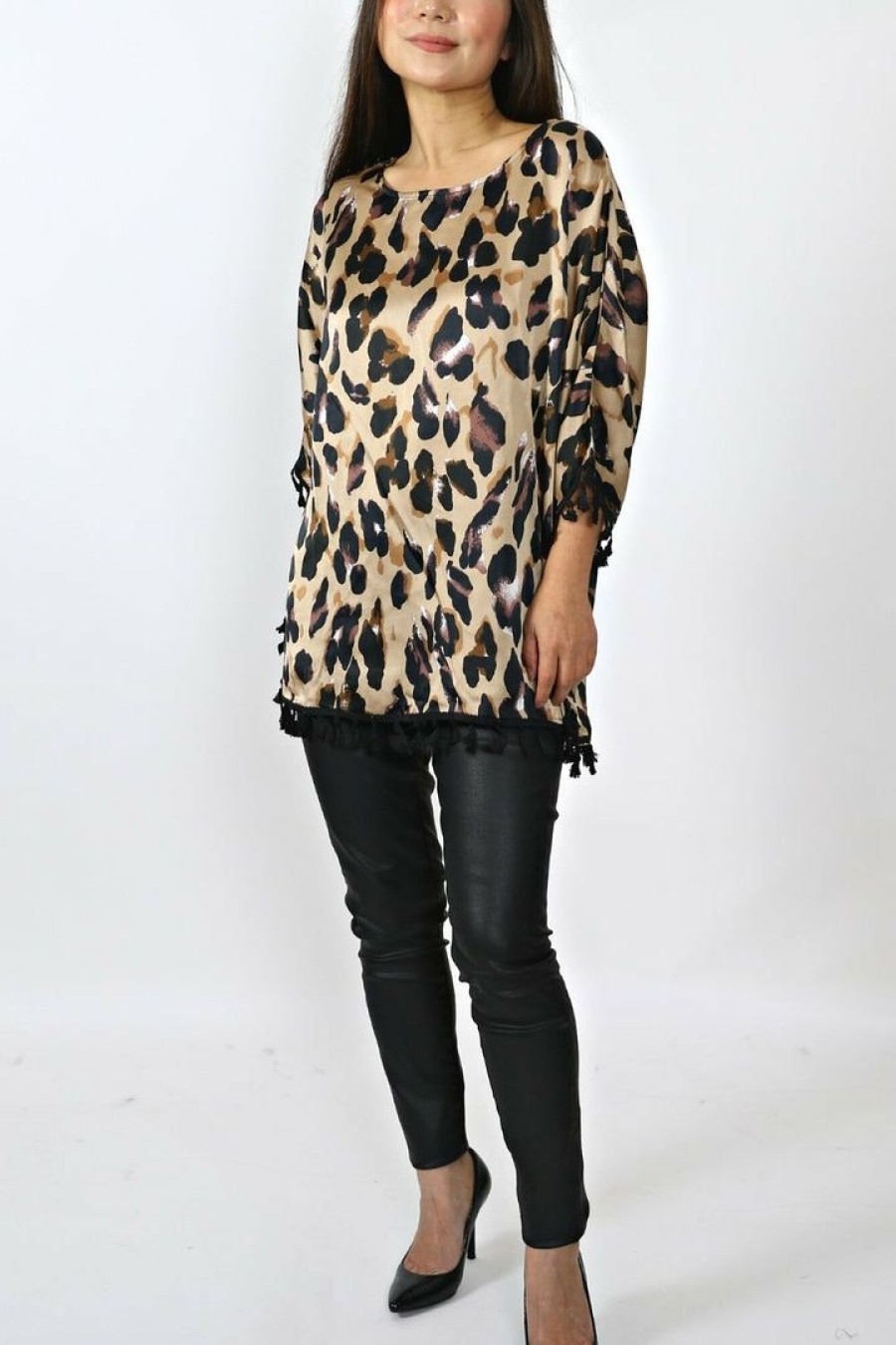 Tops & Sweaters * | Solution Leopard Satin Top