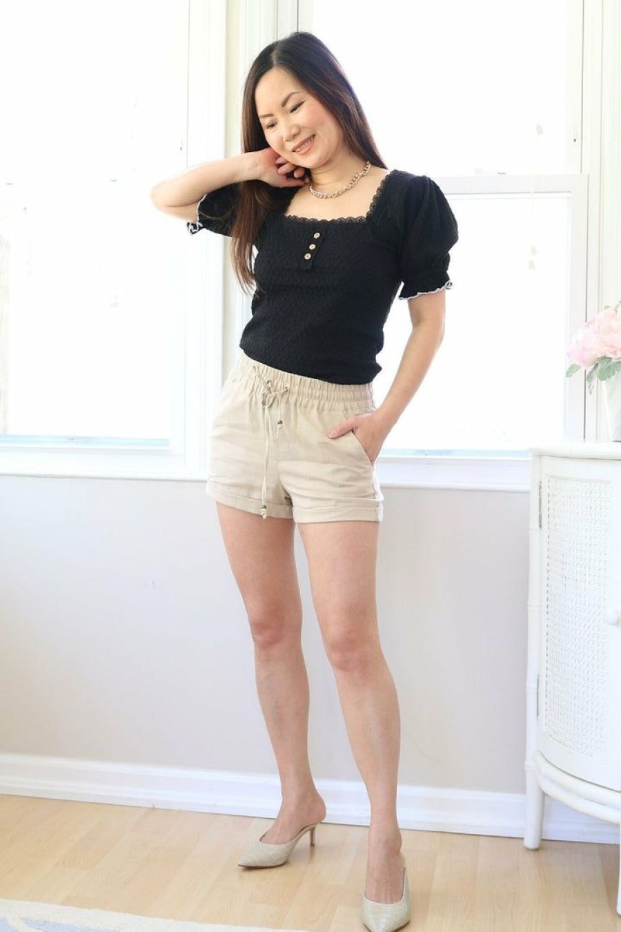 Skirts& Shorts * | 2Ne1 Apparel Petite Drawstring Linen Shorts (Khaki)