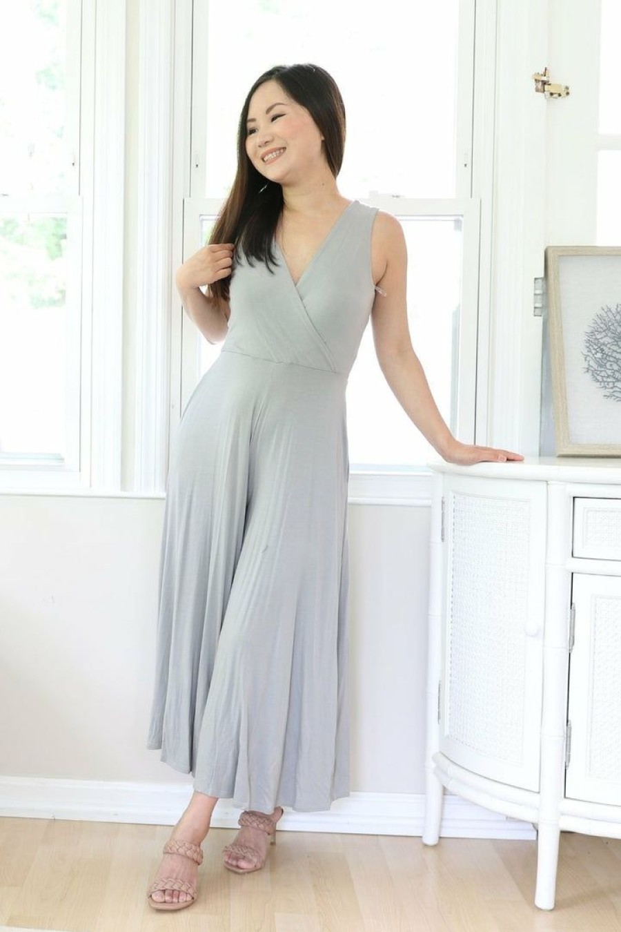 Jumpsuits & Rompers * | Final Touch Petite Sleeveless Jumpsuit (Grey Sage)