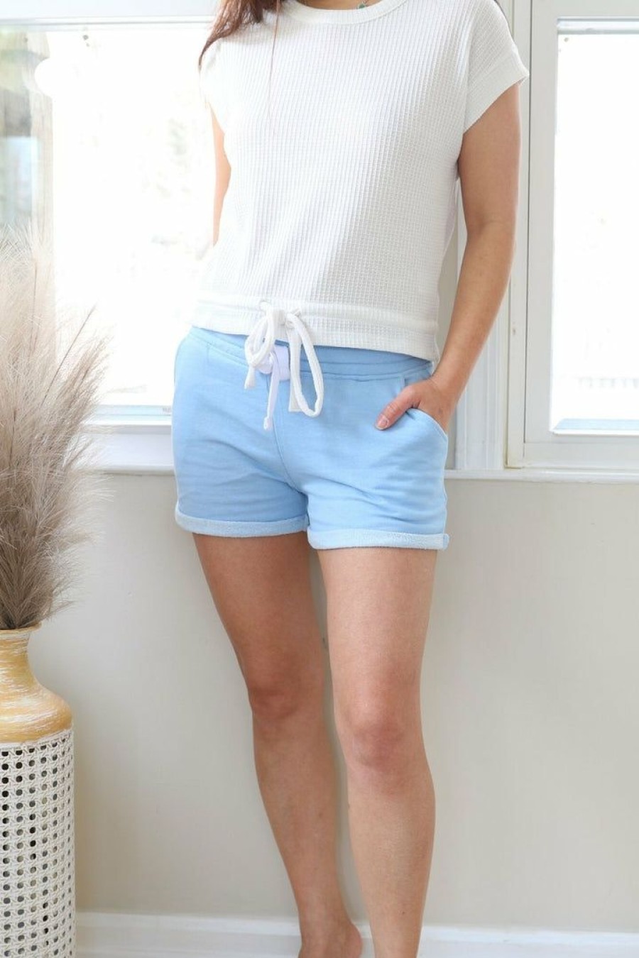 Skirts& Shorts * | Reflex Petite Cotton Blend Shorts With Elastic Drawstring (Blue)