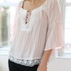 Tops & Sweaters * | Thread Fix Petite Crochet Hem Peasant Blouse (Pink/White)