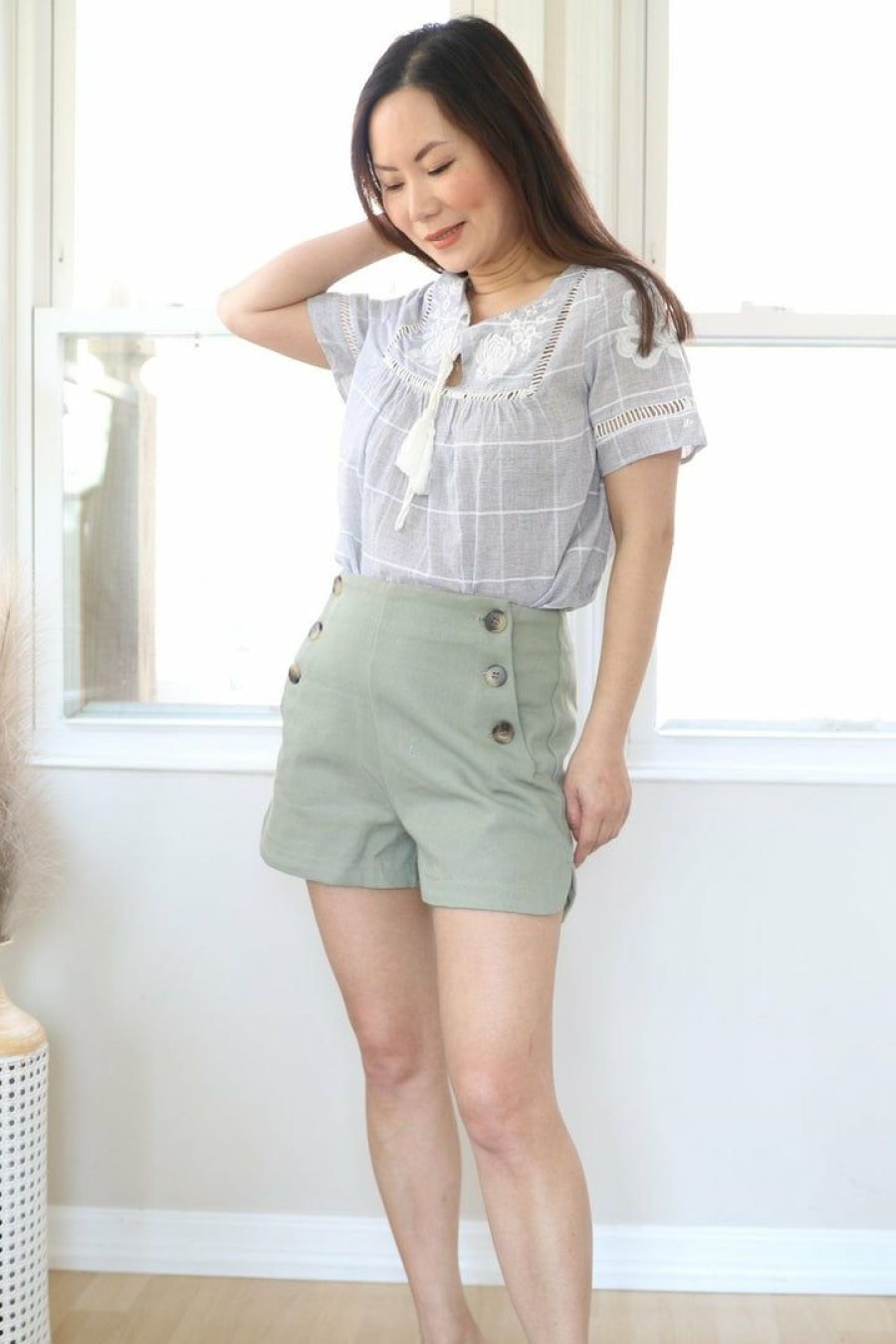 Skirts& Shorts * | Very J Skirts& Shorts Petite High Waisted Sailor Shorts (Olive)