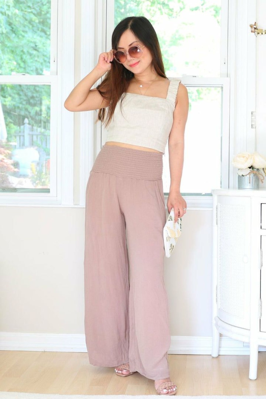 Jeans & Pants * | Final Touch New Arrivals Petite High Waist Wide Leg Pants (Mocha)