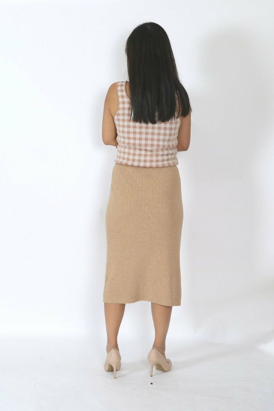 Skirts& Shorts * | Allie Rose Skirts& Shorts Midi Sweater Skirt With Side Button (Camel)