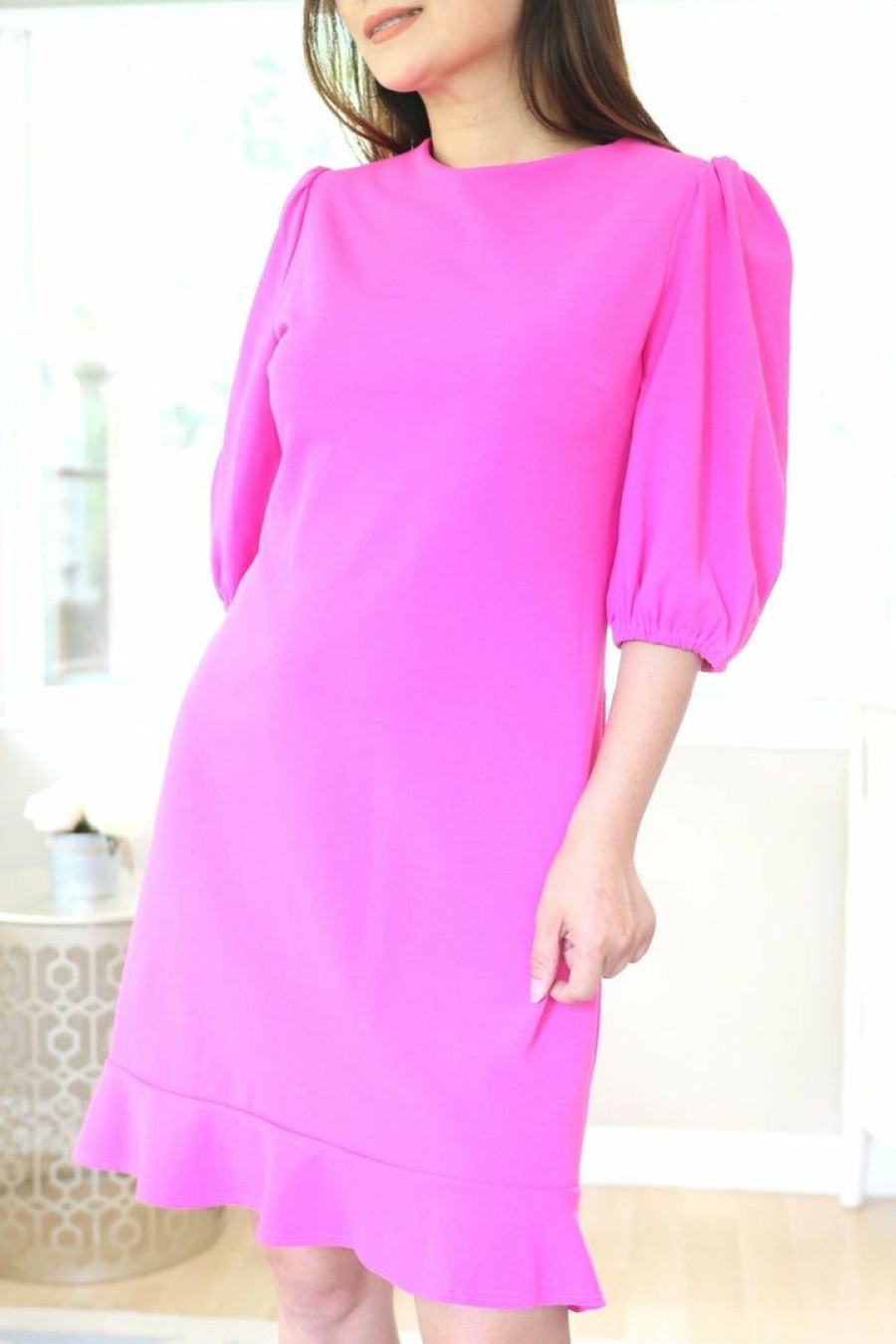 Dresses * | 2Hearts Petite 3/4 Sleeves Dress (Fuchsia) New Arrivals