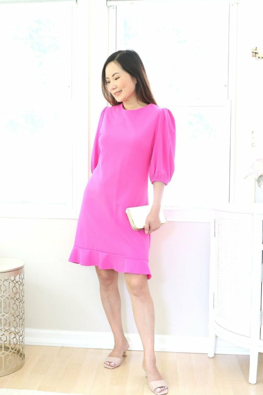 Dresses * | 2Hearts Petite 3/4 Sleeves Dress (Fuchsia) New Arrivals