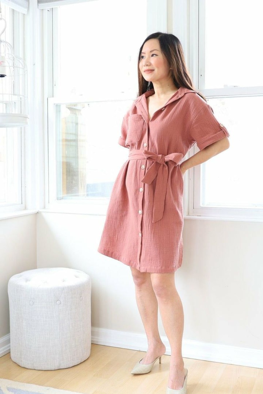 Dresses * | Final Touch Petite Button Down Shirt Dress (Rosewood) Dresses