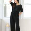 Jumpsuits & Rompers * | In Loom Petite Short Sleeve Lace Contrast Jumpsuit (Black)