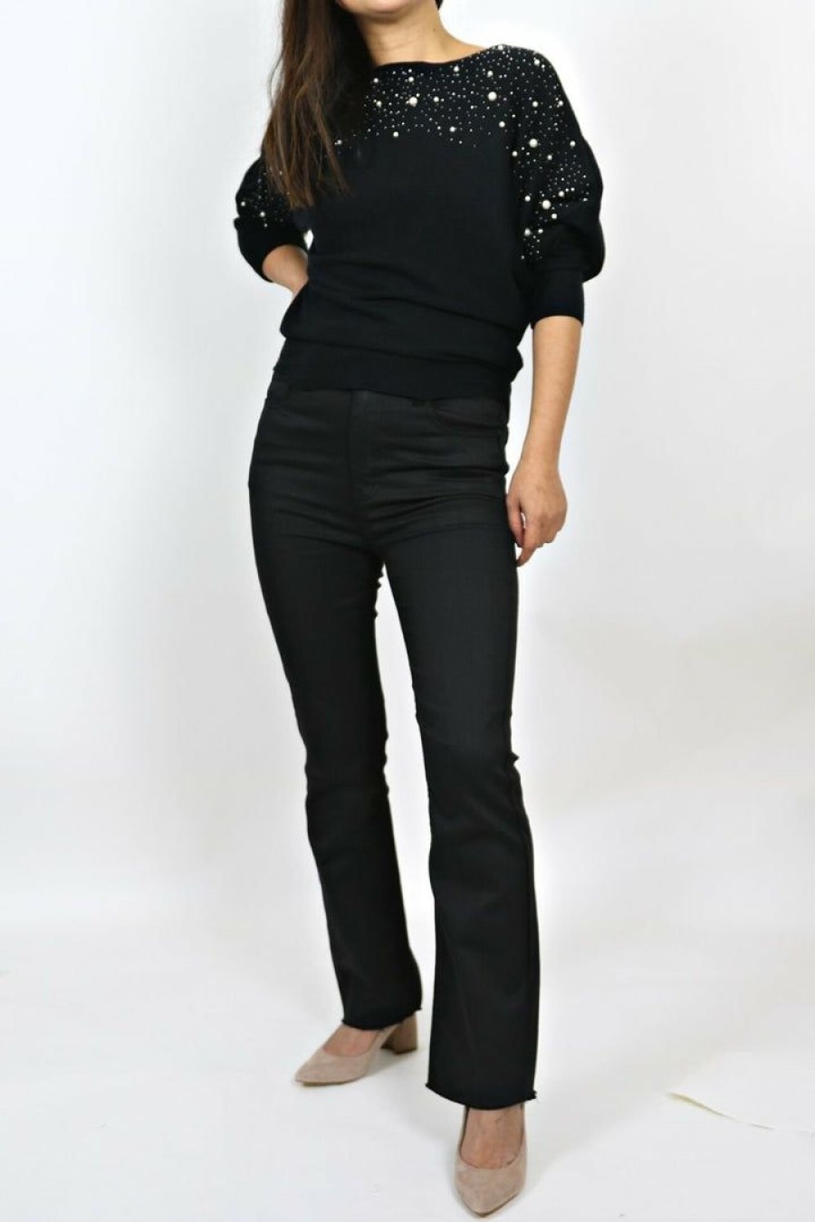 Jeans & Pants * | Risen Jeans Jeans & Pants Petite Coated Black Straight Leg Jeans (27 Inseam)