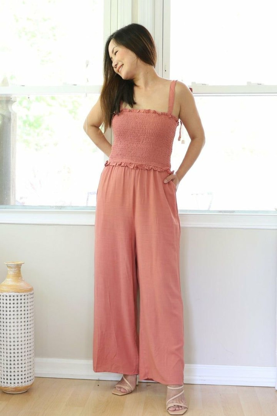 Jumpsuits & Rompers * | Ee:Some Jumpsuits & Rompers Petite Smocked Babydoll Jumpsuit (Maple)